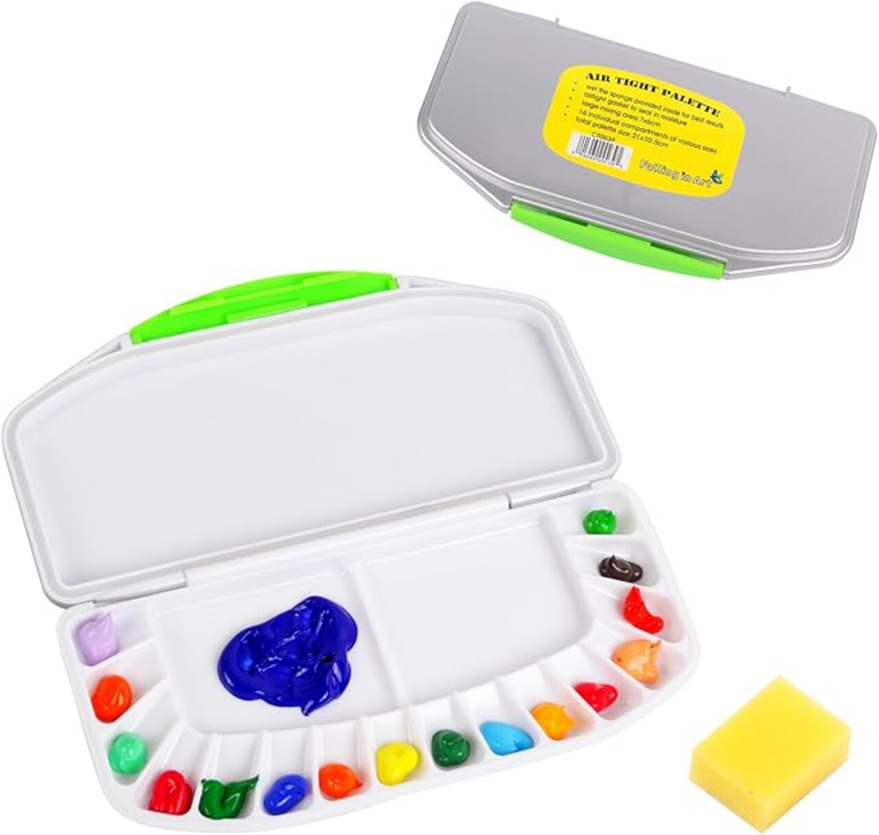 Airtight Watercolor Palette, Plastic Paint Palette with 16 Wells and 2 Mixing Areas, Folding Paint Tray with Lid, Suitable for Acrylic, Gouache and Watercolor